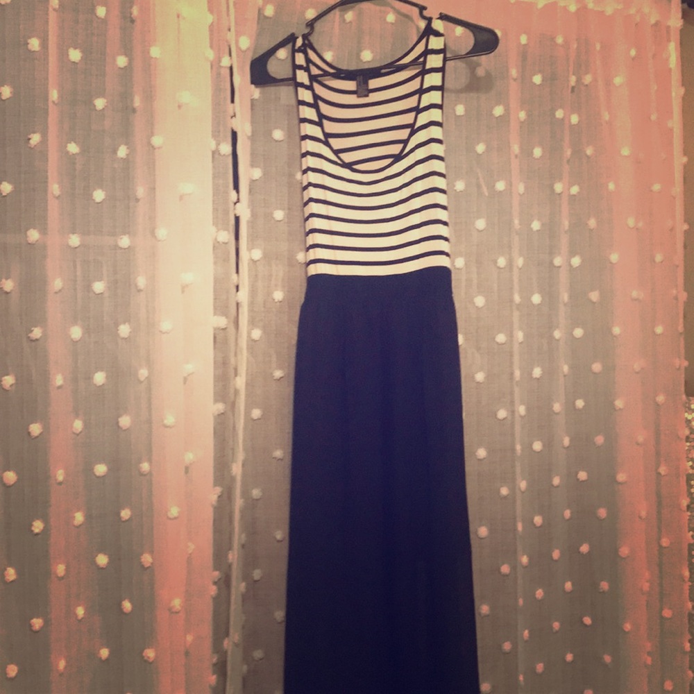 *maxi* sheer striped dress with mini skirt insert
